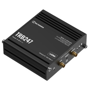 Teltonika TRB247 Industrial LTE Cat 1 Gateway with rugged aluminum housing, DIN rail/wall/surface mounting, 2 SIMs